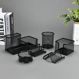 Desk Organiser Set with Pen Holder, Metal Mesh Pencil Holder for Office Desk Storage, Desk Drawer Organiser for Small Desk Accessories, Business Card Holder & Post Notes Holder
