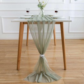 Aoksunova Chiffon Table Runner, Green Table Runner, Sage Green Fabric, Light Green Tulle, Washable