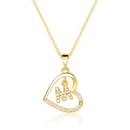 KIMIONE Heart Initial Necklace for Women, 14K Gold Plated Heart Initial Necklaces, Dainty Heart Initial Pendant for Women, Letter Necklace for Teen Girls Jewelry Gifts