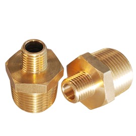 Gadoutcover 2pcs 3/4" NPT x 1/4" NPT Brass Nipple, 3/4 to 1/4 Adapter Fitting Reducing Solid Hex Brass Nipple, 3/4 Male to 1/4 Male Reducer Pipe Fittings for Extending and Connecting Pipes