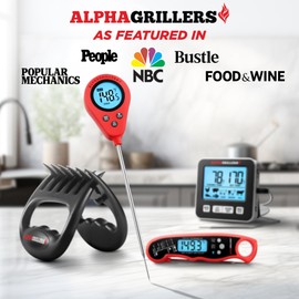 Alpha Grillers Instant Read Meat Thermometer Digital Food Thermometer for Cooking Grilling Bread Baking Liquids and Air Fryer with Temperature Guide, Long Probe and Large Backlit Display