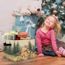 HSIASHENG Animal Kids Room Storage Bins Box with Handles, Forest Fox Bear Deer Hedgehog Squirrel Laundry Basket Hamper Collapsible Clothes Toys Organizer for Toddler Room Nursery Playroom