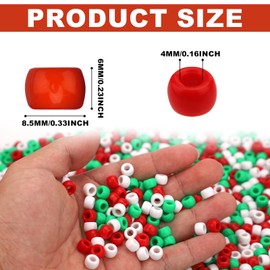 1000pcs Christmas Pony Beads, Cute Small Christmas Craft Beads Christmas Spacer Beads DIY Hair Beads Threading Beads for Xmas for Necklace Supplies(Red, Green, White)