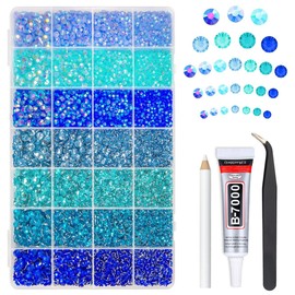 qiipii 28 Types Blue Jelly Resin Rhinestones w B7000 Jewelry Glue for Bedazzling Crafting 3-6mm Flatback Colorful Stones Gems Diamonds for Face Eyes Makeup DIY Crafts Tumblers Bottles Clothes Shoes
