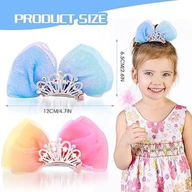Princess Hair Accessories Set: Sparkly Mini Bows, Diamond Crown Pins, Ribbon Clips, and Metal Snap Barrettes for Girls' Birthday Hairstyling (Gradual pink，Gradual blue purple)