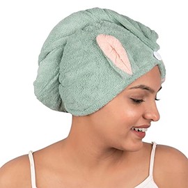 Stasia Street Hair Wrap Towel Hair Drying Bathrobe Super Quick Drying Microfiber Bath Towel. (Mint Bunny)