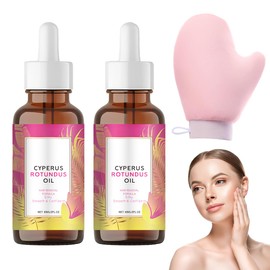 Fezf 2 Pezzi Cyperus Rotundus Olio per la Depilazione,Idratante lenisce la pelle e Inibisce Naturalmente la Crescita dei Capelli,Con Guanti da Massaggio Rosa