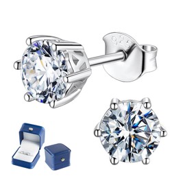MYBELLNA Moissanite Stud Earrings for Women, 925 Sterling Silver, 1.6 ct, D Colour, VVS1 Clarity, Brilliant Round Cut Lab Created Diamond Earrings for Men, Friction Back and Post for Women Men,