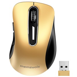 memzuoix - mouse inalámbrico 2.4G, 1200 DPI inalámbrico óptico móvil con receptor USB, mouse inalámbrico portátil para computadora portátil, PC, computadora, MacBook, 5 botones (dorado)