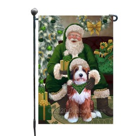 Doggie of the Day Bernedoodle Dog Garden Flags - Christmas Irish Santa with Gift - Double Sided - Yard Porch Lawn Spring Decorative Gift - Home Decor 12 1/2"w x 18"h - GFLAG50264