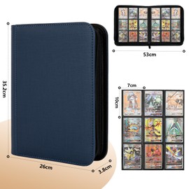 TAOPE Trading Card Binder with Sleeves, Zip Binder - 9 Pocket with 20 Double-Sided Pages for 360 Side-Loading Slot Trading Card Album Folder, for Collectible and Trading Card Games - Blue