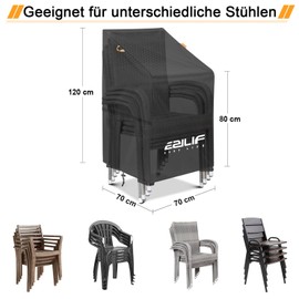 Ezilif Garden Chair Cover, Winterproof, Waterproof, UV-Resistant, 420D Oxford Stackable Chairs, Tear-Resistant, with Drawstring 70 x 70 x 80/120 cm