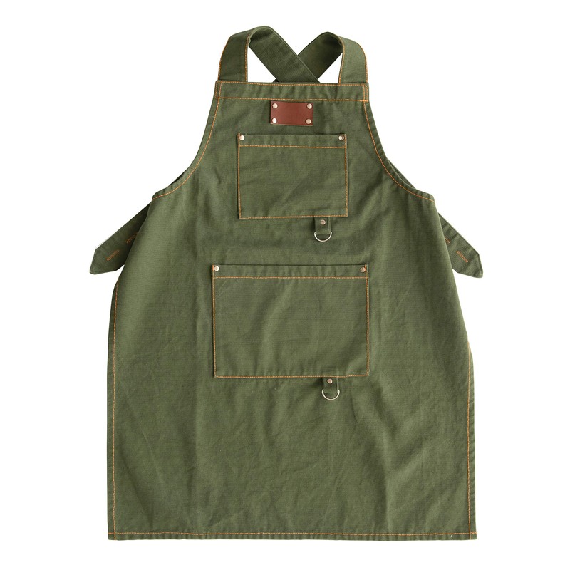 Cotton Canvas Cross Back Apron with Pockets & Rivets, Green