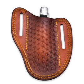 Hercules Knives Custom Leather Sheath Slanted Pancake Tooled Leather Sheath/Trapper Knife Sheath/Hunting Knife Sheath 100% Real Leather Cover/Tan Both Side Carry Design (LSA)