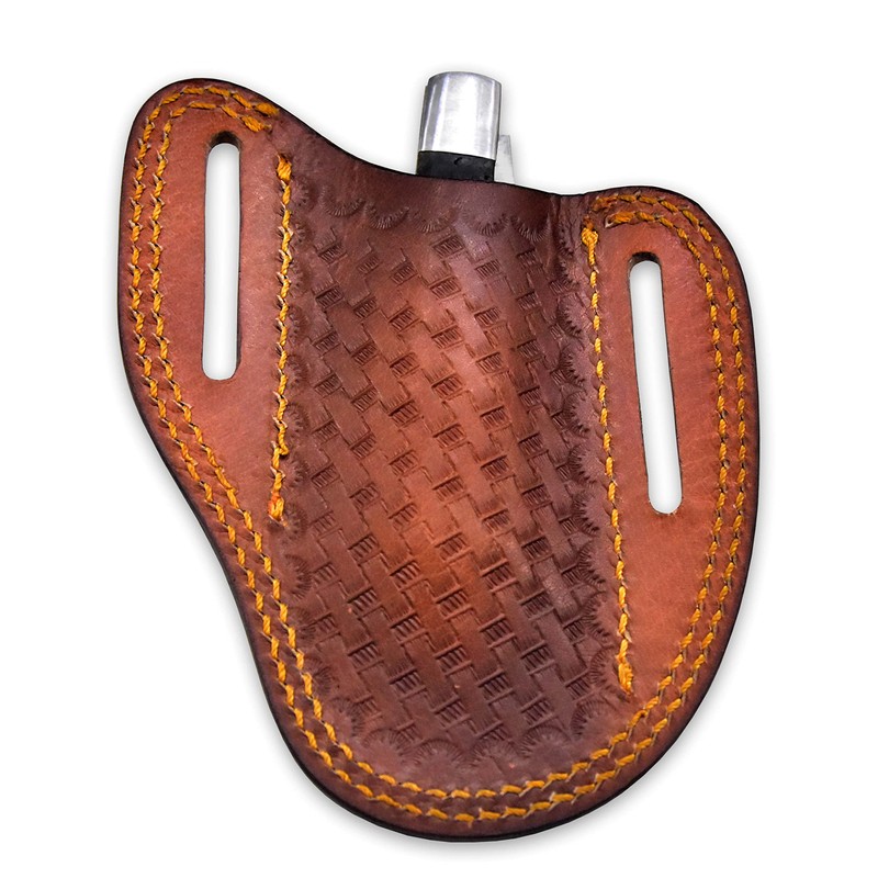 Hercules Knives Custom Leather Sheath Slanted Pancake Tooled Leather Sheath/Trapper