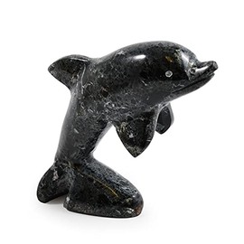 Himalayan Onyx Marble Fossilstone Animals 3'' Shark Penguin Owl Swan Seal Hand Carved Decorative Ornament (Black Marble Dolphin)