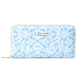 Sunwel Fashion Floral Zipper Wallet for Women Vintage Patchwork Ditsy Flowers Zip Around Credit Card Wallet (BLUE)