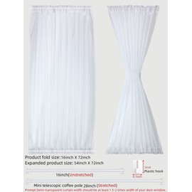 1 Set 2 Panel French Door Curtain Half Door Curtain Panel Sheer Voile Rod Pocket Curtain Panel with 4 Pieces Adjustable Curtain Rod and 8 Pieces Adhesive Curtain Rod Hooks (White,54 x 72 Inches)