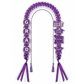 ZenNex 2026 Graduation Lei, 4-Braided Ribbon Lei with Honor Cord and 8 GRAD Patches for High School College Graduation DIY Decors (Purple white)