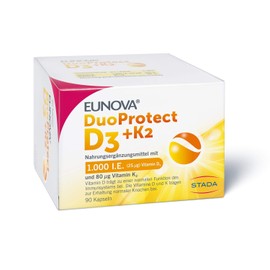 EUNOVA DuoProtect D3 + K2 1000 IU - Dietary Supplement for Healthy Bones - 2 x 90 Capsules