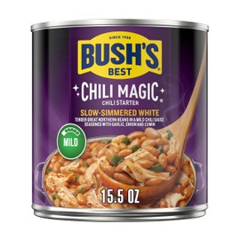 BUSH'S BEST Canned Chili Magic Chili Beans Starter Slow Simmered White, Source of Plant Based Protein and Fiber, Low Fat, Gluten Free, 15.5 oz (12 pack)