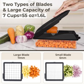 X Home Vegetable Chopper, Includes 3 Aluminum Foil Pans for Food Storage, Veggie Chopper for Cucumber, Carrots, Onion, Potatoes, Chopper Vegetable Cutter with Container, 2 in1, Easy Cleaning, Black