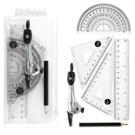 Protractor and Compass Set with Rulers,Compass Geometry Drawing Tool Set