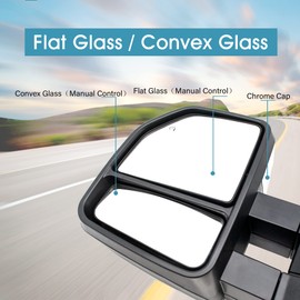 BOOLEE Towing Mirrors fit for Ford F250 F350 F450 F550 Super Duty 1999-2016 manual glass adjustment folding manual extendable Chrome Cap Pickup Truck