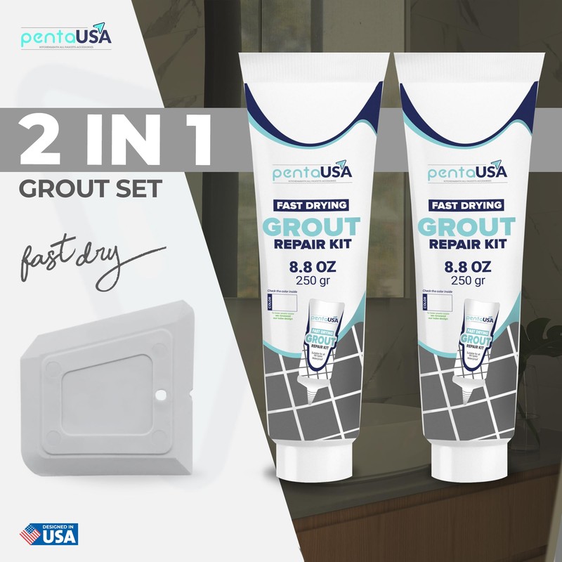 PentaUSA Grout - Premixed Grout Repair Set, 8.8 oz, 2