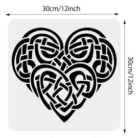 BENECREAT Celtic Knot Heart Stencil, 12x12inch Viking Heart Painting Stencil Reusable Plastic Drawing Templates for Painting on Wood Furniture Home Decor