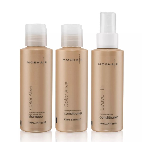 MOEHAIR Travel Trio of Color Alive Shampoo and Conditioner, Leave