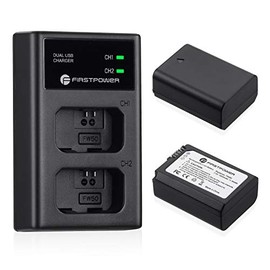 FirstPower NP-FW50 Battery 2-Pack and Dual USB Charger for Sony A6000 A6300 A6500 A7 A7II A7RII A7SII A7S A7S2 A7R A7R2 A5100 A5000 RX10 RX10II
