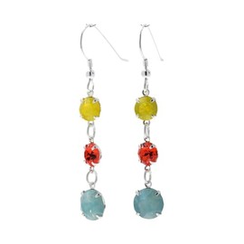 pewterhooter Women’s 925 Sterling Silver Drop Earrings – Sparkling Crystal (Pacific Opal, Hyacinth, Yellow Opal)