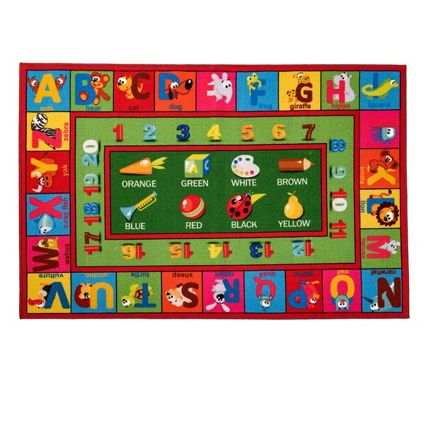 Booooom Jackson Collection ABC Fun Kids Rugs, Numbers and Animal Educational Classroom Rug for Playroom,Classroom and Kidroom,Safety and Fun Alphabet Rug Learning Carpet for Boys and Girls
