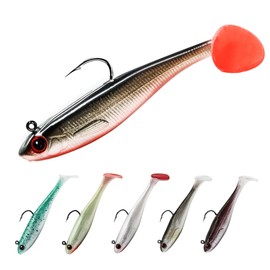 9KM DWLIFE Soft Rubber Fishing Lures Set 6PCS Lifelike with 3D Eyes T Tail and Sharp Barbed Hook for Bass Trout Pike Walleye in Freshwater Saltwater