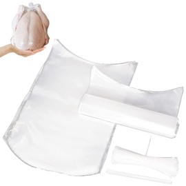 Poultry Shrink Bags, 50Pack Turkey Heat Shrink Wrap, Brining Bags BPA Free Freezer Safe, Heat Dip Shrinking Bags for Chickens, Rabbits, with 100 Heat-Resistant Zip Ties, a Silicone Straw (20’’×13.5’’)