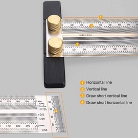 T-Type Scribing Ruler, Hole Ruler Marking Ruler Stainless Steel T Type Hole Ruler Ultra Precision Marking Ruler T-Rule Carpenter Measuring Tool for Carpentry Positioning Marking (200mm)