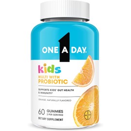 One A Day Kids Multivitamin Gummies with Probiotics – Digestive & Immune Support with Vitamin D, C, E & Zinc – Natural Orange Flavor – 60 Count