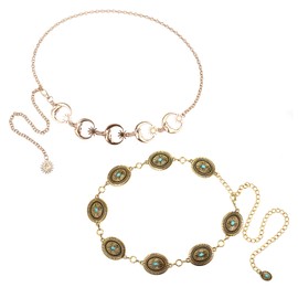 Cupimatch Women's Concho Chain Belt - Adjustable Western-Inspired Boho Vintage Belts for Dresses Jeans Country Concert Outfit