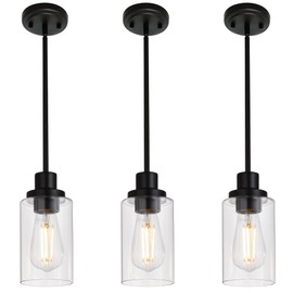 MELUCEE Kitchen Island Pendant Lighting 3 Pack Adjustable Black Hanging Ceiling Lamp with Clear Glass Shade for Bar Dining Room Corridor Living Room Bedside, 1-Light