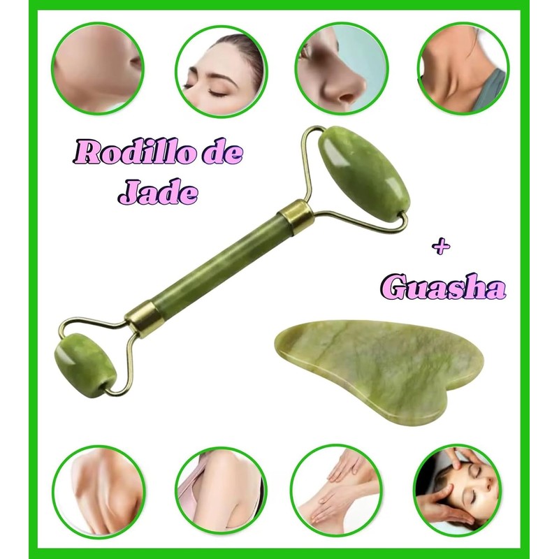 Rodillo de Jade + Guasha Facial Antiedad – Masaje Relajante
