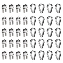 uxcell 20 Pcs M6 Stainless Steel Wire Rope Clip Clamps and Thimble Set, 1/4" Wire Rope U-Bolt Cable Clamps Saddle Fastener for Wire Rope Rigging Tent Rope Guardrail System