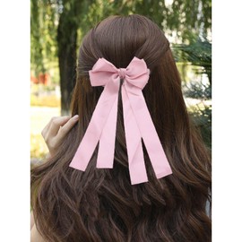 Pink Hair Bows for Women Large Bow Hair Clips Silky Satin Bow Clips Cute Hair Bow Clips French Hair Ribbon Bow Long Tail Bows Wedding Bow Barrette Bowknot Hair Accessories Bow Headband Accessory