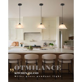 Otmilance Kitchen Pendant Lights Over Island, 11.8 Inch White Glass Pendant Light, Kitchen Hanging Lights 2-Pack, Modern Farmhouse Pendant Lights for Dining Room, Bar, Cafe.