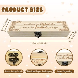 CHGCRAFT Pregnancy Test Keepsake Flower Corners Pattern Wooden Pregnancy Announcement Gifts Box with Raffia Ribbon and Lock Announcement Gifts for Dad Husband, 8x2x1.2inch