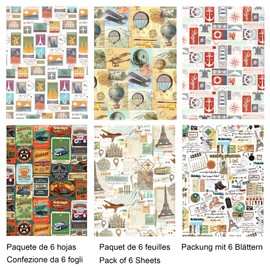 ARKRAFT Wrapping Paper Set 6 Sheets XXL Format 90 x 65 cm Packaging Plastic-Free FSC Paper (Travel)