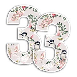 2 x 15cm Tall Floral Birds Number Vinyl Stickers - Numbers Flowers Nature Vintage Pattern Home Car Dustbins Wheelie Bin Garbage Bins Sticker (Number 3)