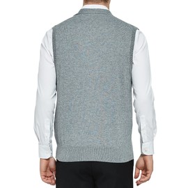 KALLSPIN Men's Wool Blend Button Down Sweater Vest V-Neck Knit Sleeveless Cardigan Sweater(Light Grey,2X-Large)