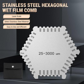Uadme Wet Film Comb, 25-3000um Stainless Steel High Precision Hexagonal Wet Film Thickness Gauge, Wet Film Comb for Paint Vanish Thickness Measurement