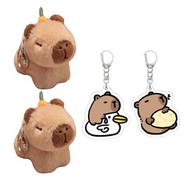 PBAHAUP Set da 4 Pezzi: 2 Portachiavi Capibara in Peluche Morbido + 2 Ciondoli Acrilici, Accessorio Decorativo per Chiavi, Borsa e Zaino, Regalo Originale per Adulti Amanti degli Animali